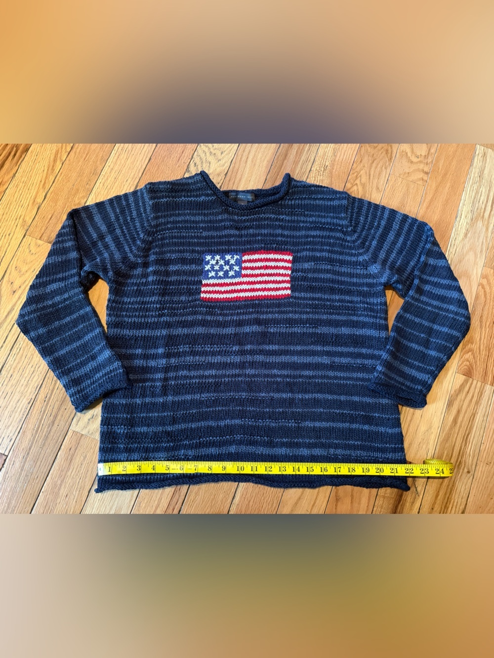 Northern Isles American Flag Crew Neck Sweater Navy Blue Striped Women’s Size XL - Picture 8 of 11
